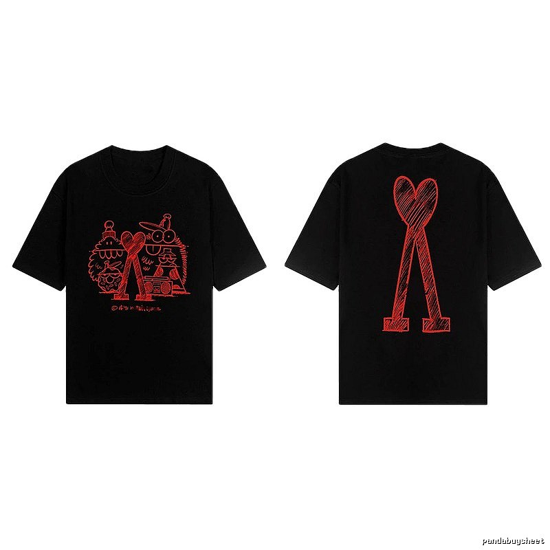 AMI red graffiti-style short-sleeve shirt