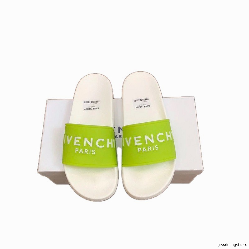 Givenchy Trendy Letter Style Fluorescent Green Spliced White Slide Sandals