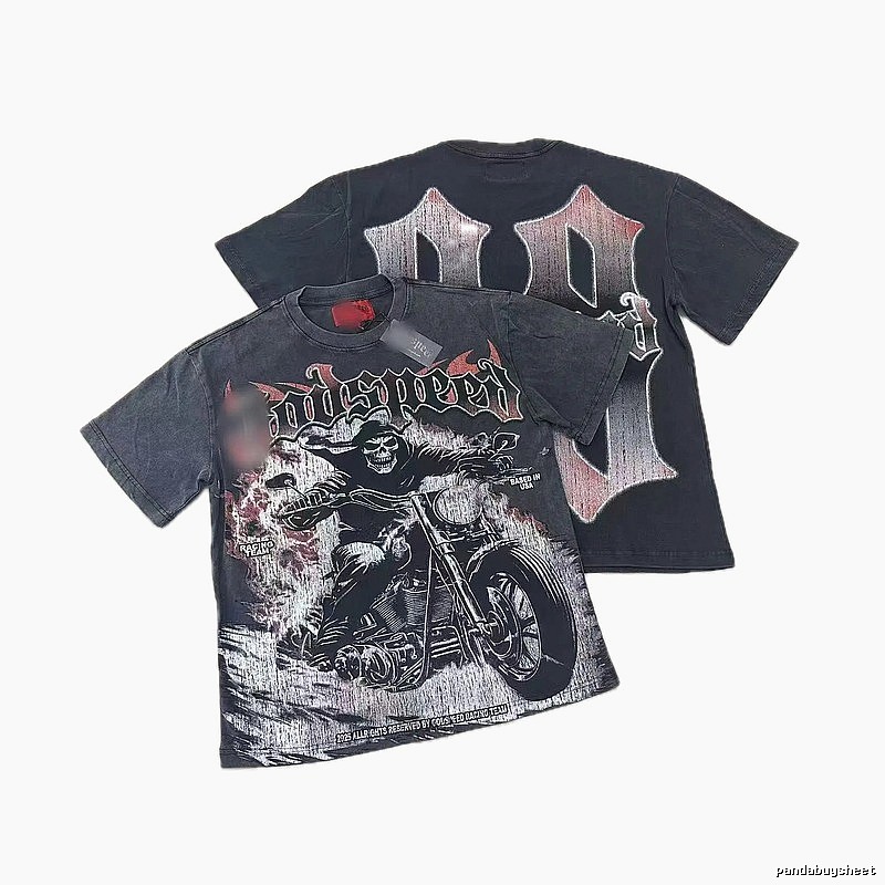 Godspeed Motorcycle Series Dark Style Washed Black Short Sleeve T-shirt