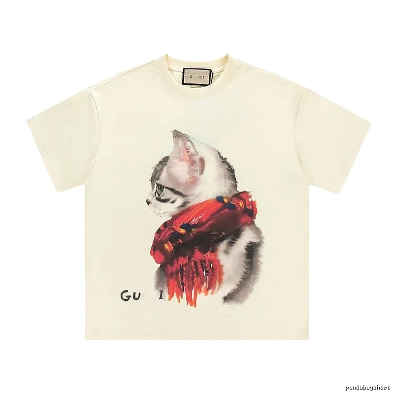 Gucci Cat Print Vintage Style Off-white T-Shirt