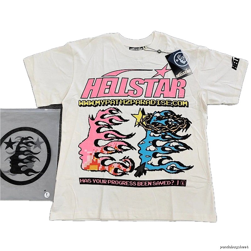 Hellstar Pixel Flame Print Street Style Off-white T-shirt