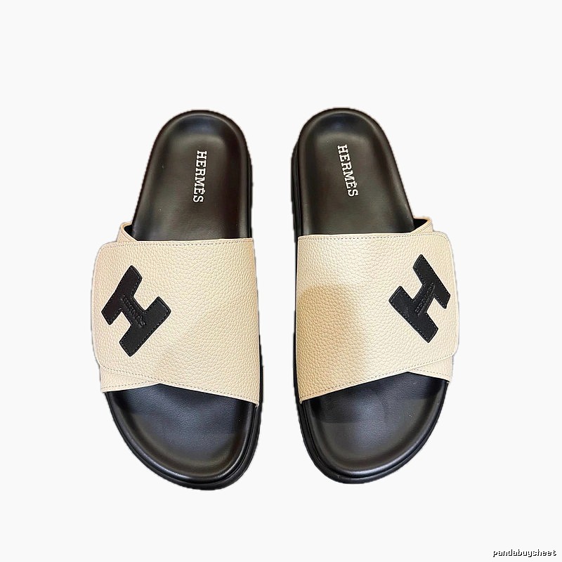 Hermès H Series Minimalist Style Beige and Black Slide Slippers