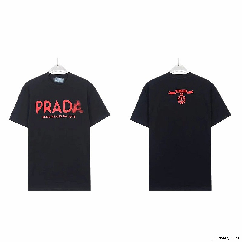 Prada Letter Print Trendy Cool Style Black Short-sleeve T-shirt
