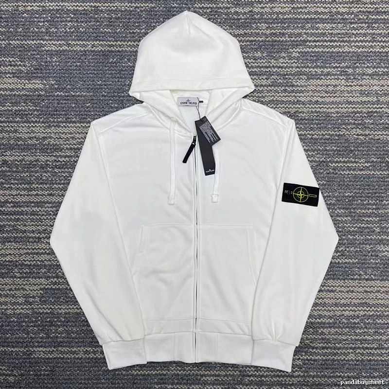 Stone Island White Zip Hoodie Warm Weather
