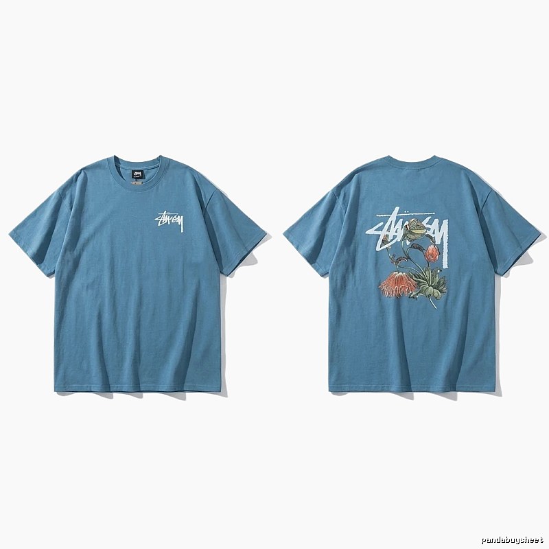 Stussy floral-style blue T-shirt
