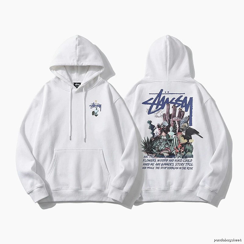 Stussy-printed trendy white hoodie