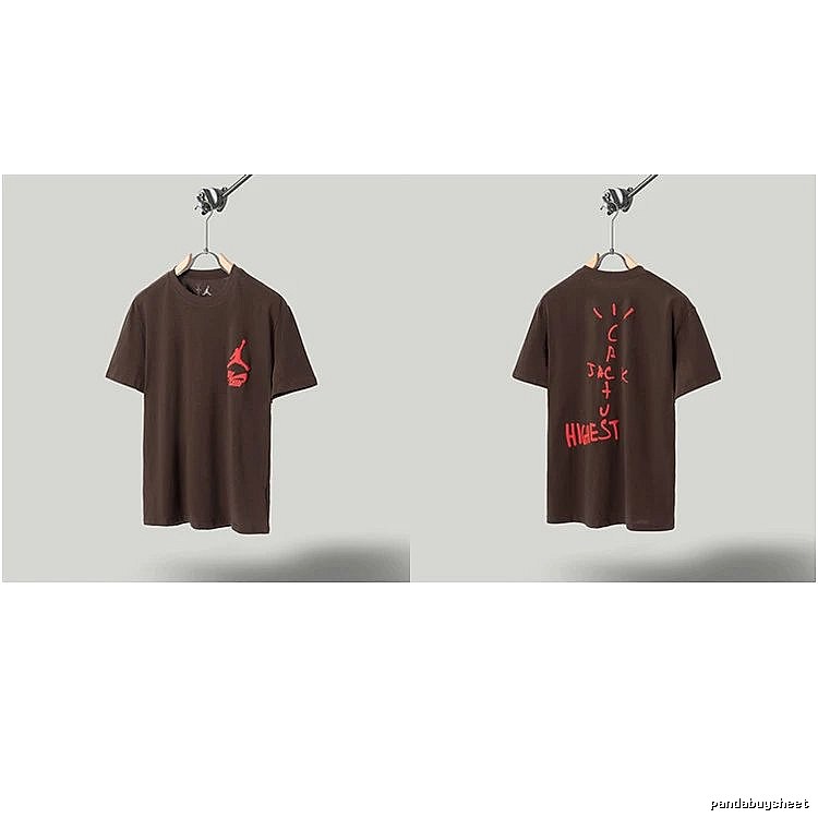 AJ x Travis Scott Co-branded Street Style Brown Short-sleeve T-shirt