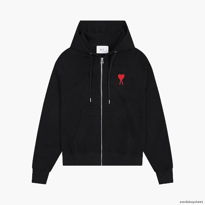 AMI Red Heart Embroidery Trendy Cool Black Sweatshirt