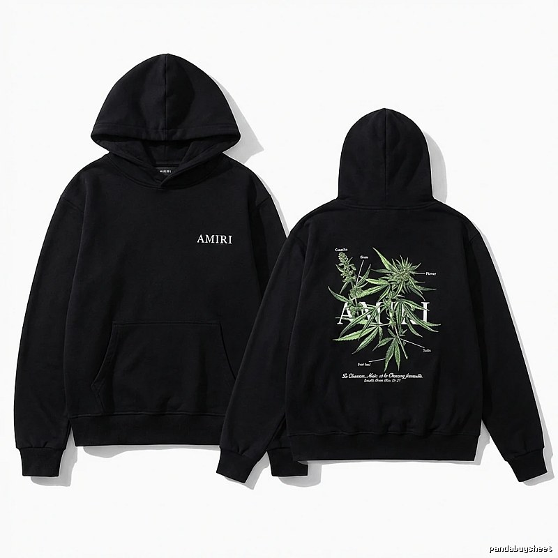 AMIRI Black Hoodie with Botanical Print Style