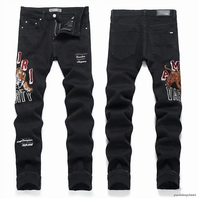 AMIRI Tiger Embroidery Trendy and Cool Style Black Pants
