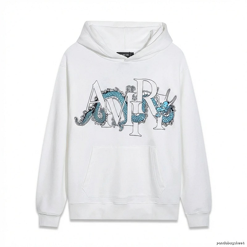 AMIRI White Hoodie with Dragon Pattern Print Style