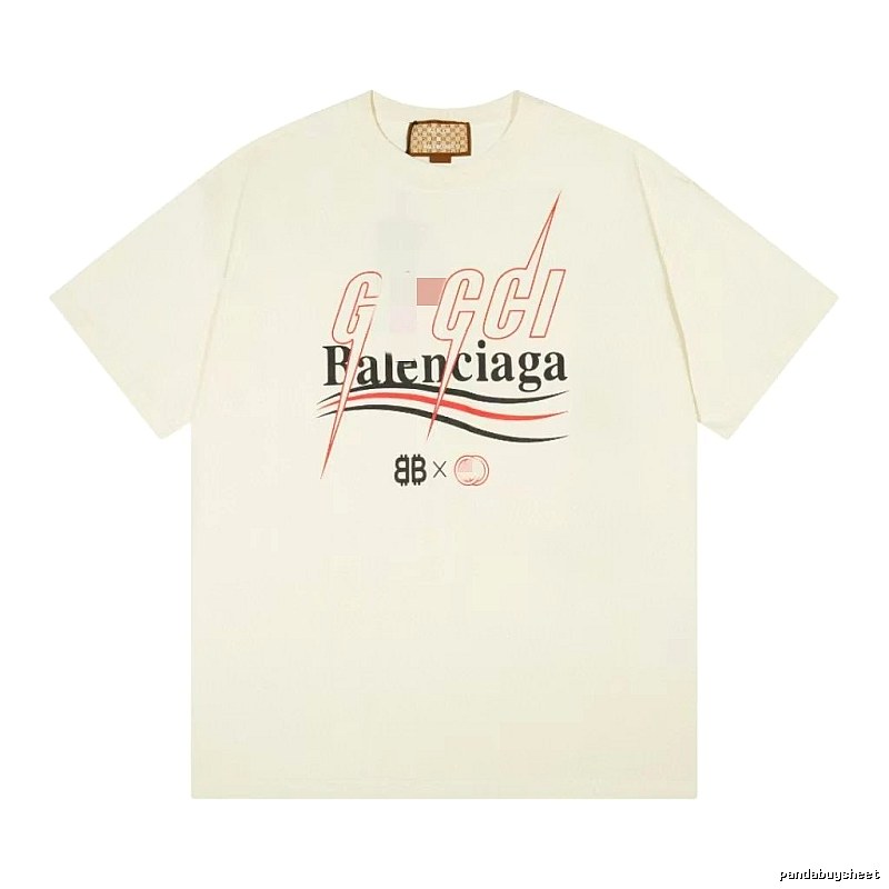 Balenciaga Co-branded Printed Streetwear Off-white Short-sleeve T-shirt