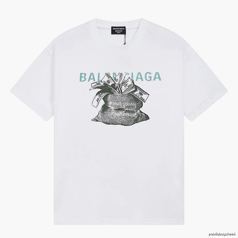 Balenciaga Dollar Bill Print Street Style White T-Shirt