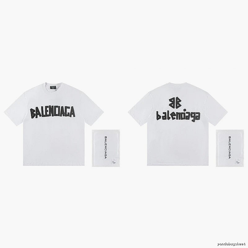 Balenciaga Double B Printed Street Style White T-shirt
