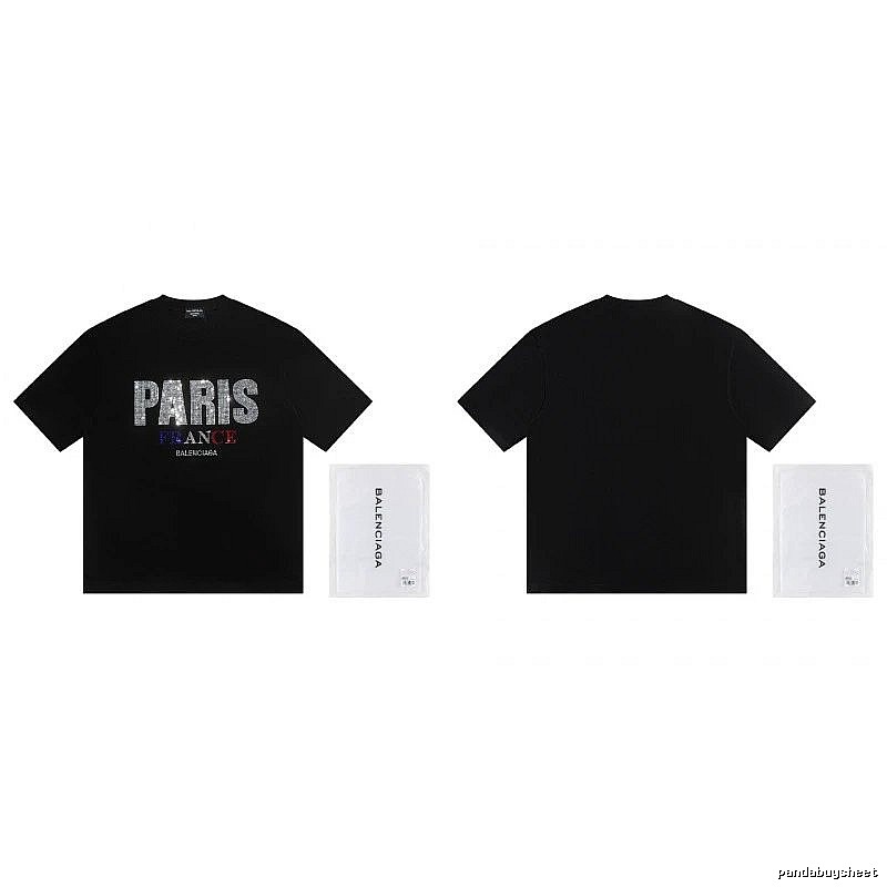 Balenciaga PARIS Rhinestone-Embellished Streetwear Black T-Shirt