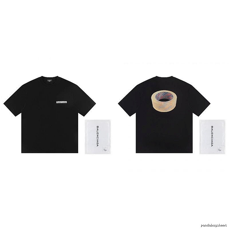 Balenciaga Tape Print Street Style Black T-Shirt