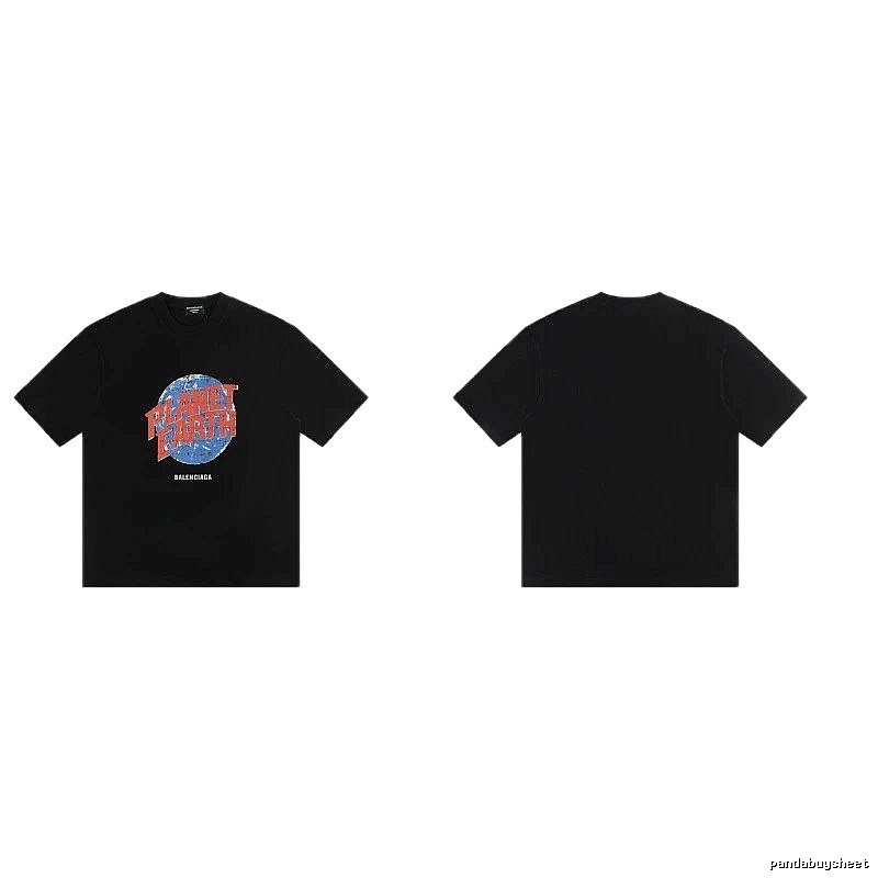 Balenciaga Trendy Black Short-sleeve T-shirt with Earth Print