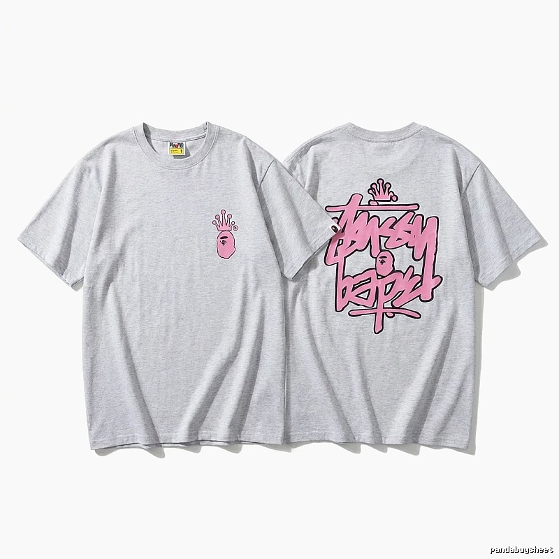 Bape pink graffiti-style short-sleeve shirt