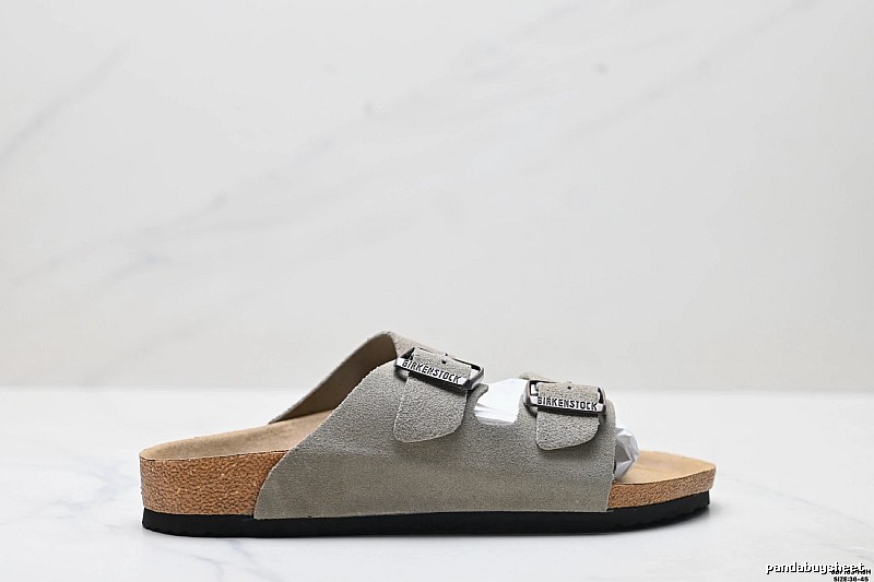 Birkenstock Classic Double-Buckle Casual Style Grey Slide Sandals