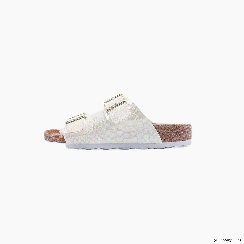 Birkenstock Double-Buckle Casual Iridescent White Slide Sandals