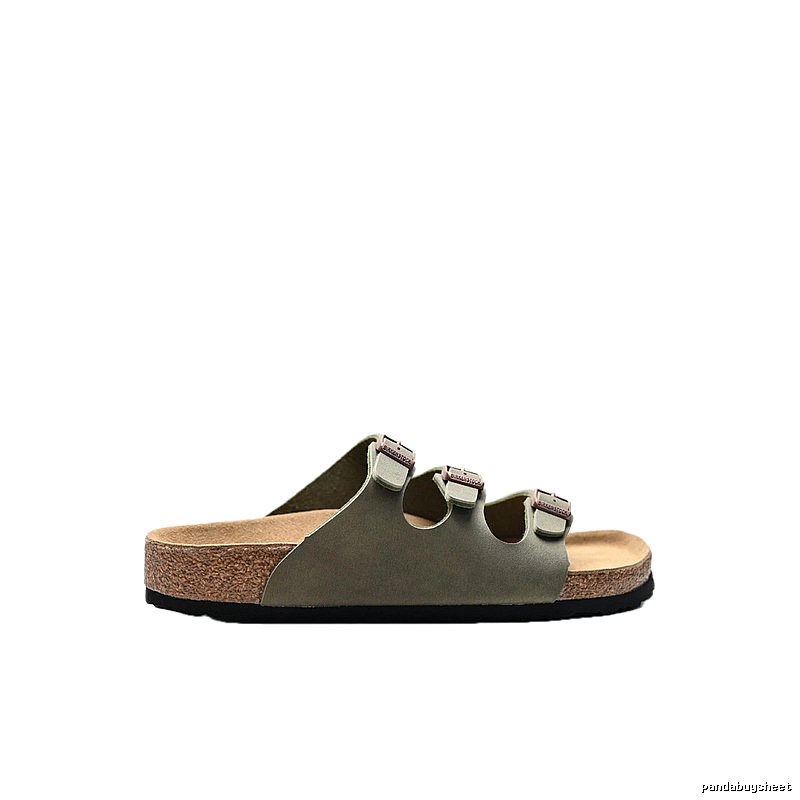 Birkenstock Three-Buckle Casual Army Green Cork Slide Sandals