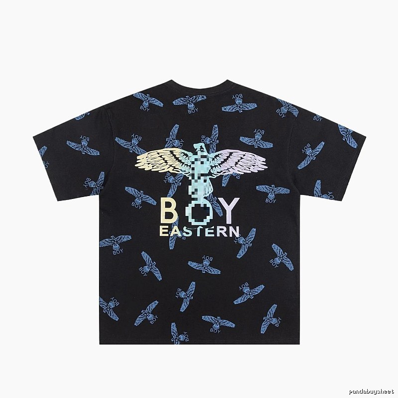 BOY All-over Flying Eagle Print Streetwear Style Black Short-sleeve T-shirt