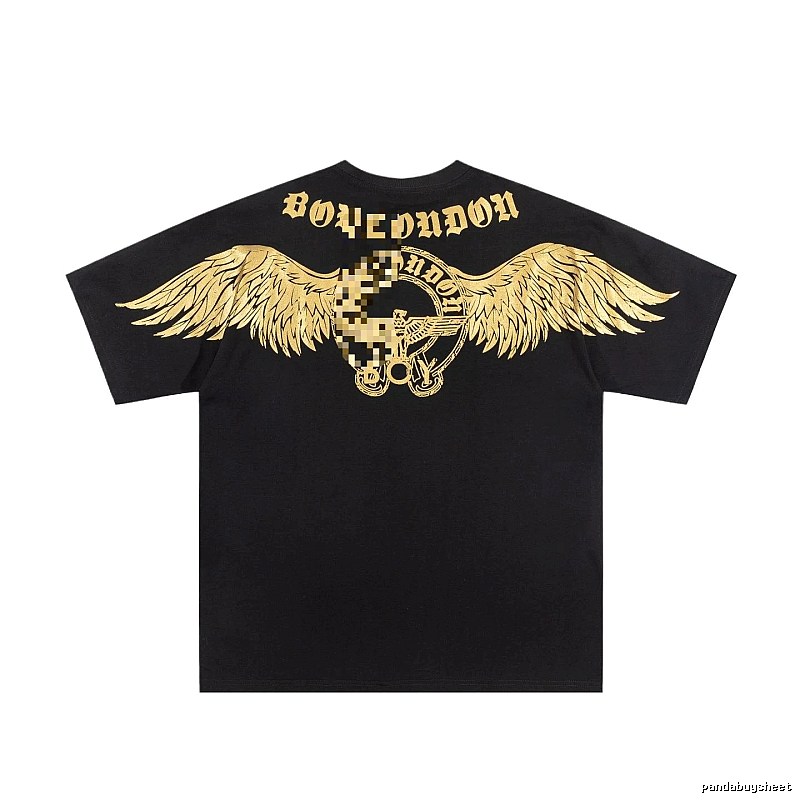 BOY Street Style Black Short-sleeve T-shirt with Gold Foil Stamped Wings