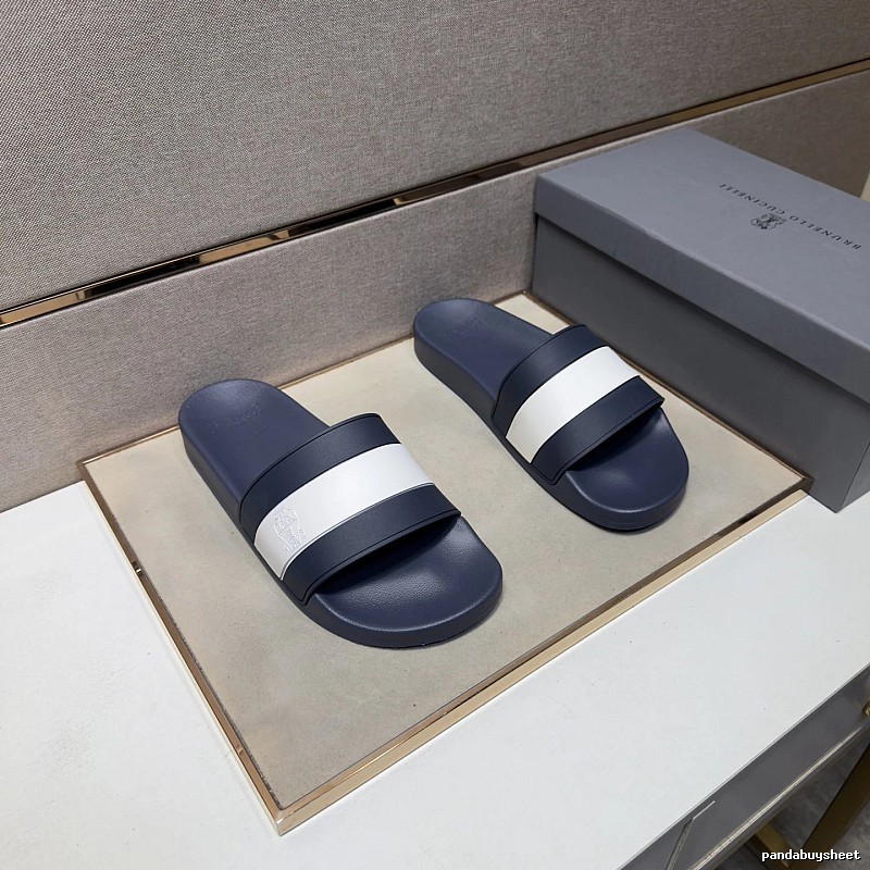 Brunello Cucinelli Casual-style Navy Blue and White Colorblock Slide Sandals