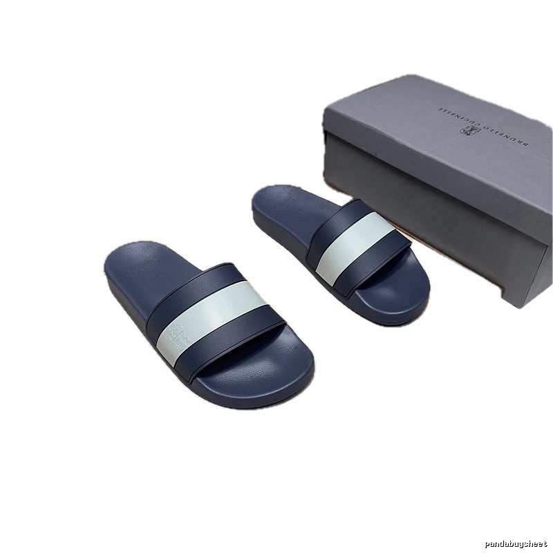 Brunello Cucinelli Casual Style Navy Blue Colorblock Slide Sandals