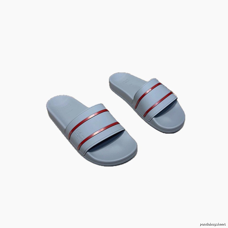 Brunello Cucinelli Striped Casual Light Gray Slide Sandals
