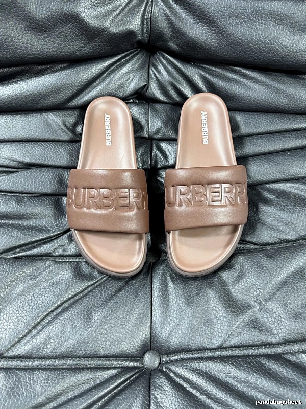 Burberry Embossed Minimalist-Style Brown Slide Sandals