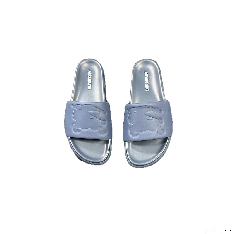 Burberry Equestrian Knight Collection Minimalist Grey-Blue Slide Sandals
