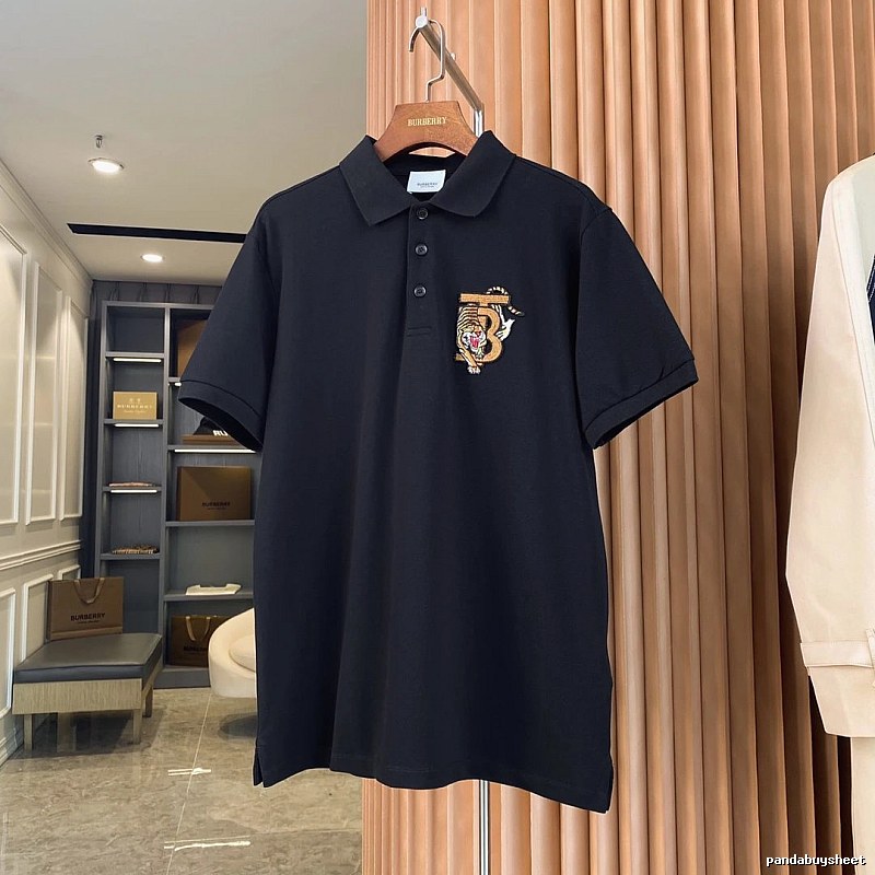 Burberry Tiger Embroidery Style Black Polo Shirt