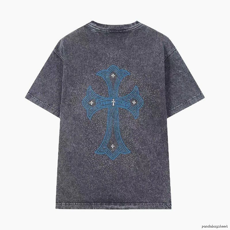 Chrome Hearts Blue Cross Vintage Charcoal Gray Short Sleeve T-shirt