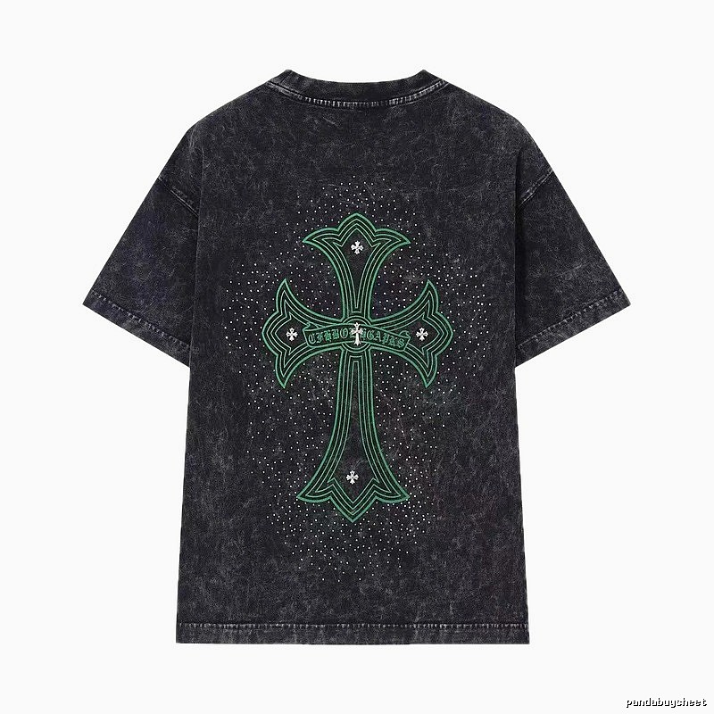 Chrome Hearts Cross Vintage Style Black and Green Short Sleeve T-Shirt
