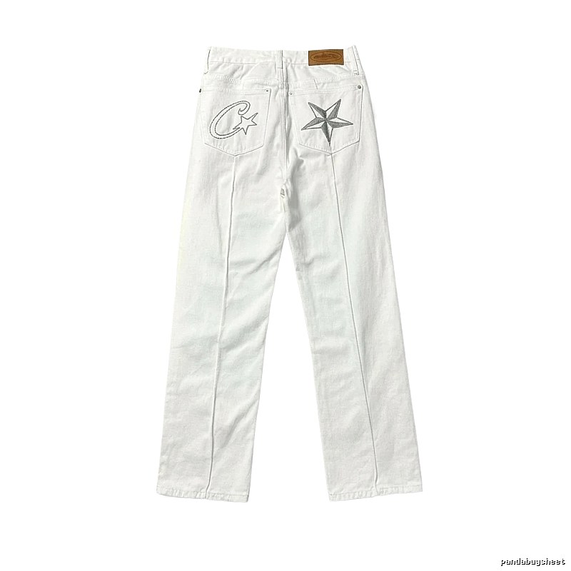 Corteiz Star Embroidery White Jeans