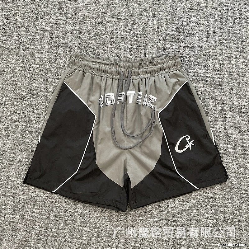 Corteiz Street Style Black and Grey Colorblock Athletic Shorts