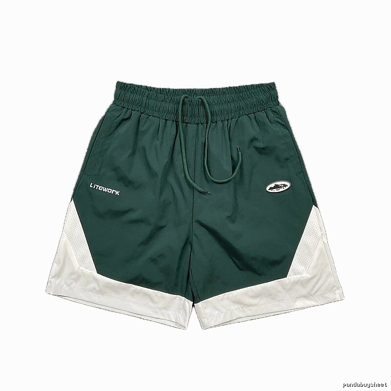 Corteiz Street Style Dark Green & White Colorblock Casual Shorts