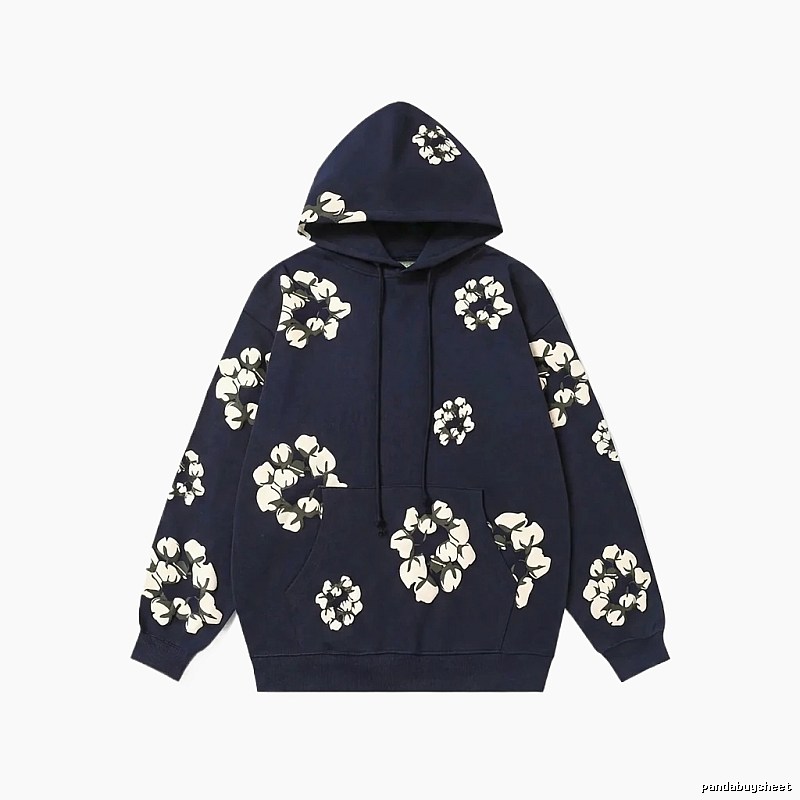 DENIM TEARS Floral Style Navy Blue Hoodie
