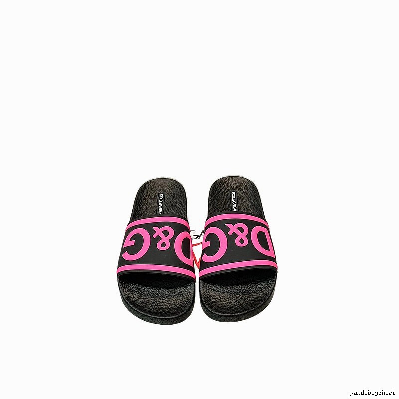 D&G Classic Logo Streetwear Style Black & Pink Colorblock Slide Sandals