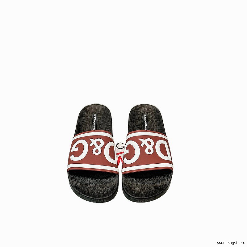 D&G Classic Logo Trendy & Cool Reddish Brown Patchwork Black Slide Sandals