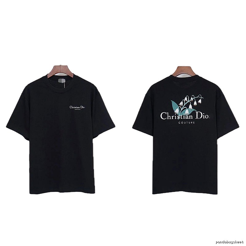 Dior Casual Black T-Shirt with Lily of the Valley Print