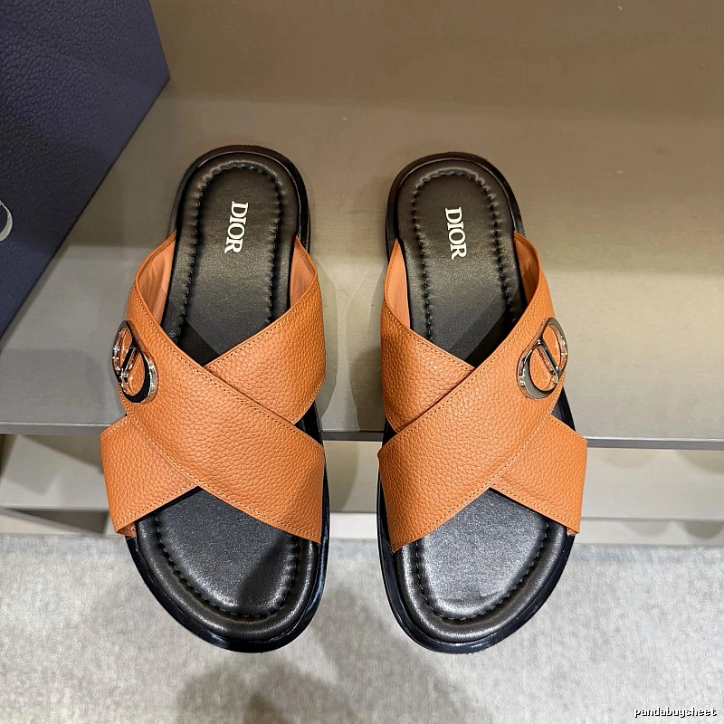 Dior CD Buckle Light Luxury Style Caramel Slide Sandals