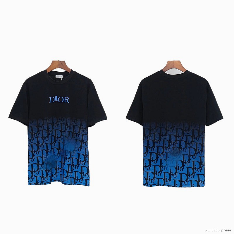 Dior Classic Monogram Trendy Style Black-Blue Gradient T-Shirt