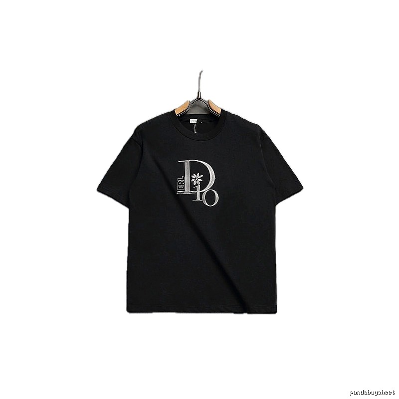 Dior Co-branded Embroidered Light Luxury Style Black Short-sleeve T-shirt