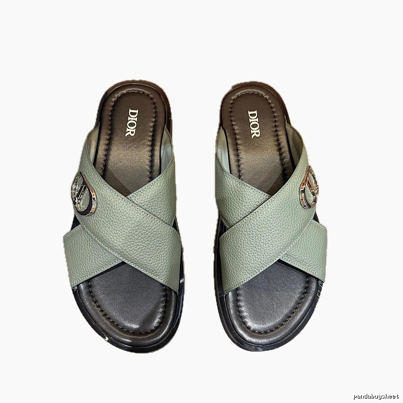 Dior Cross-strap Light Luxury Grey-green Slide Sandals