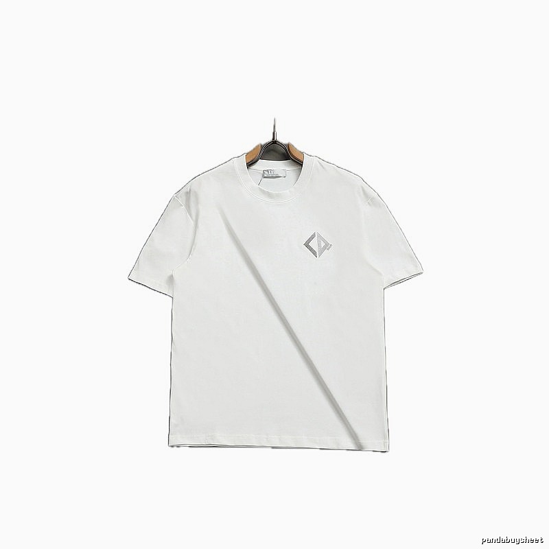 Dior Diamond Check Embroidered Minimalist Style White Short-Sleeve T-Shirt