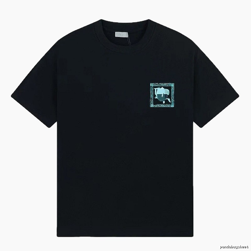 Dior Frame Print Trendy Style Black Short-sleeve T-shirt