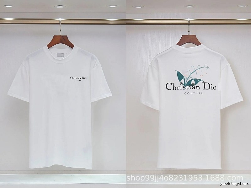 Dior Lily of the Valley Collection Casual Style White T-Shirt