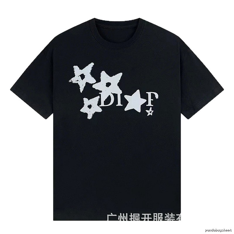 Dior Star Print Street Style Black T-Shirt